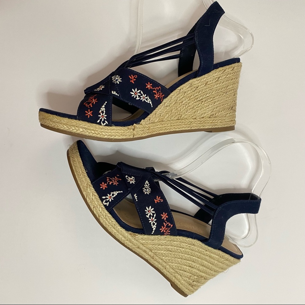 Navy Embroidered Wedge